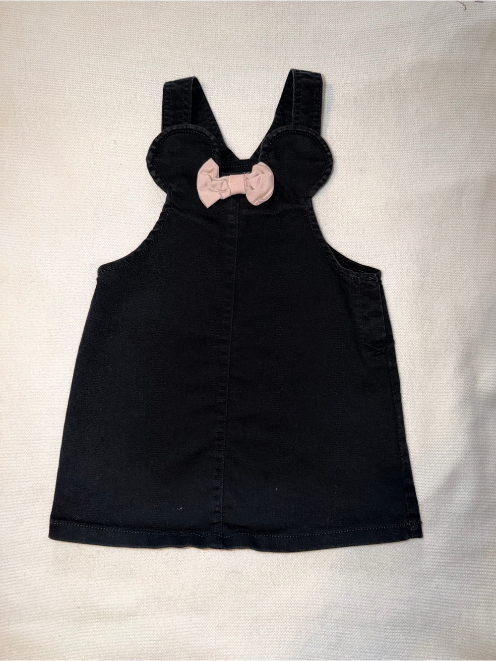 H&M Black Pinafore Overalls with Pink Bow Accent